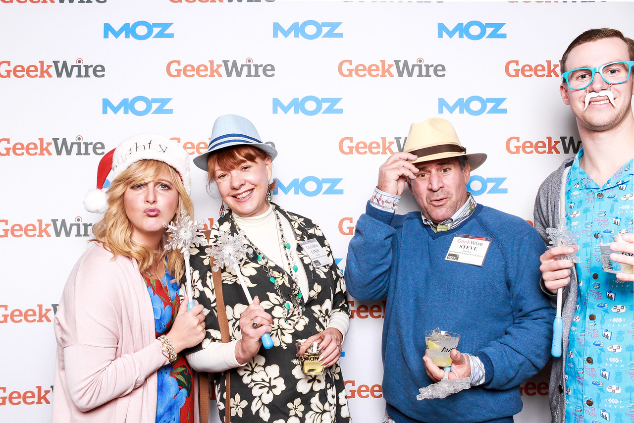 Photo: Angela, Cindy, Steve and Tanner pose in the Moz photo booth at the Geekwire Gala.