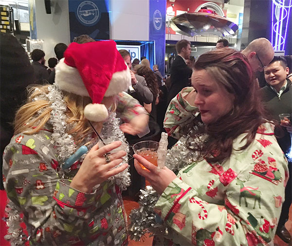 The Moz team wore festive pajamas at the Geekwire Gala.   photo by Cindy Ritzman